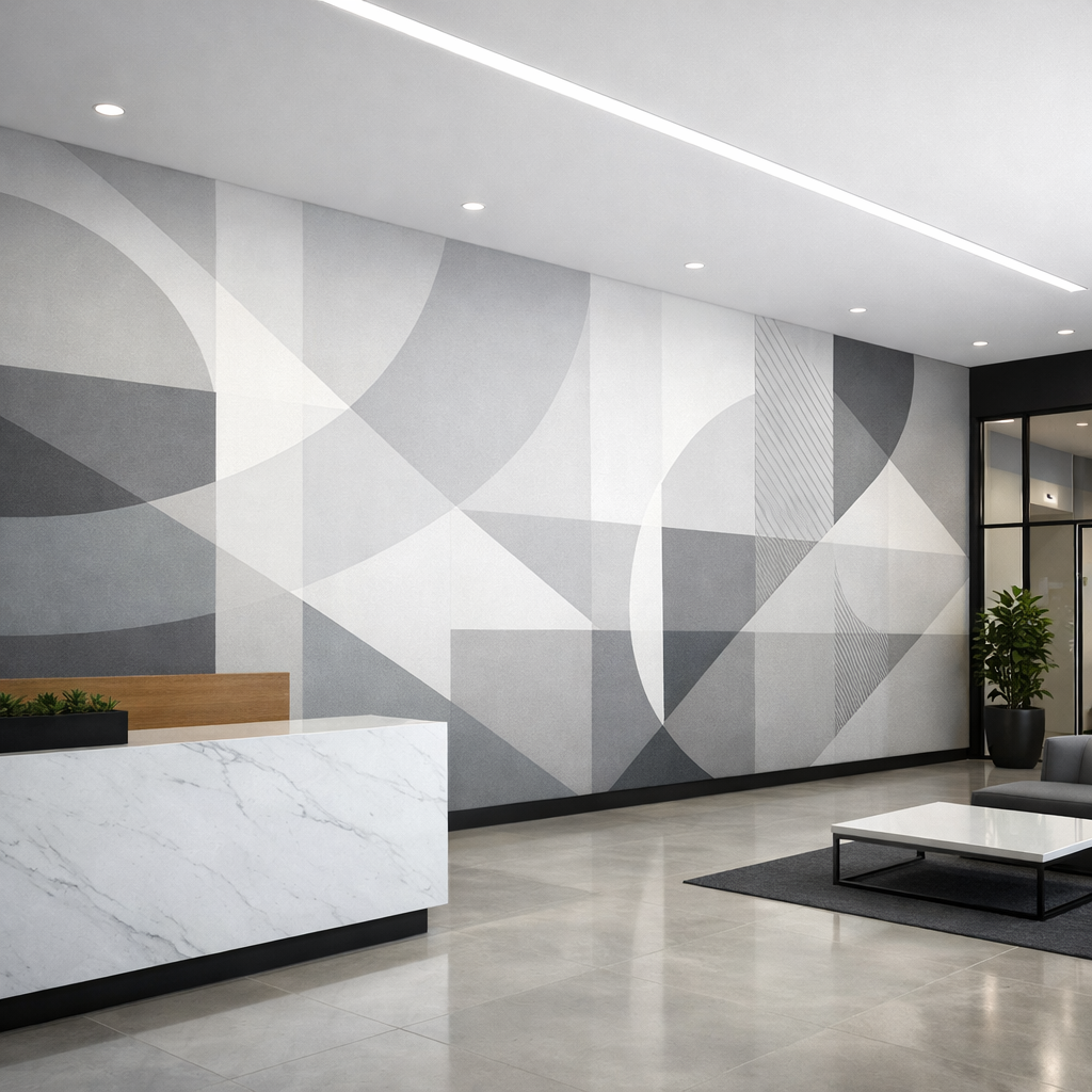Wilson Supply Corporate Office sleek commercial wallpaper installation in Houston office lobby